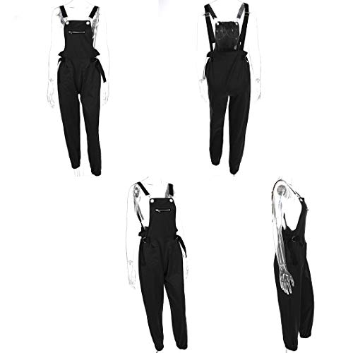 PanpanBox Mujer Petos Cargo Pantalones Casual Mono Relaxed Straigth Jumpsuit Tobillero Dama Bib Pants Primavera Verano (M, Negro)