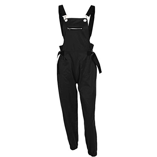 PanpanBox Mujer Petos Cargo Pantalones Casual Mono Relaxed Straigth Jumpsuit Tobillero Dama Bib Pants Primavera Verano (M, Negro)
