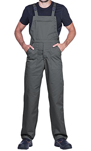 Pantalones con peto de trabajo para hombre, Made in EU, Mono de trabajo, Azur, blanco, rojo, verde, negro (S, Gris)