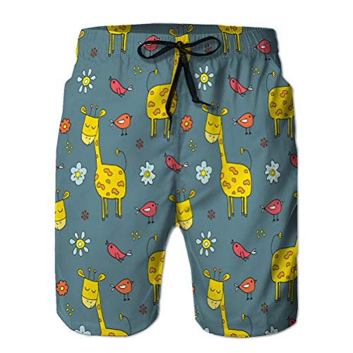 Pantalones Cortos de Playa con Estampado para Hombre, bañador de Secado rápido, Jirafa Linda, patrón Transparente ca L