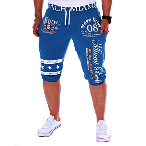 Pantalones Cortos Hombre Verano 2019 Nuevo SHOBDW Casual Impresión de Letras Pantalones Hombre Chandal Cordón Elástico Pantalones Cortos Hombre Deporte con Bolsillos Tallas Grandes(Azul,M)