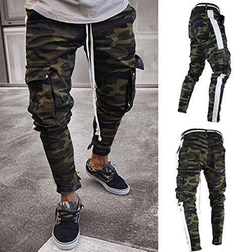 Pantalones de chándal Sueltos Ocasionales de la Aptitud del Deporte de los Hombres de la Moda Que activan Pantalones de Jogging Camuflaje Militar STRIR (L, Camuflaje)
