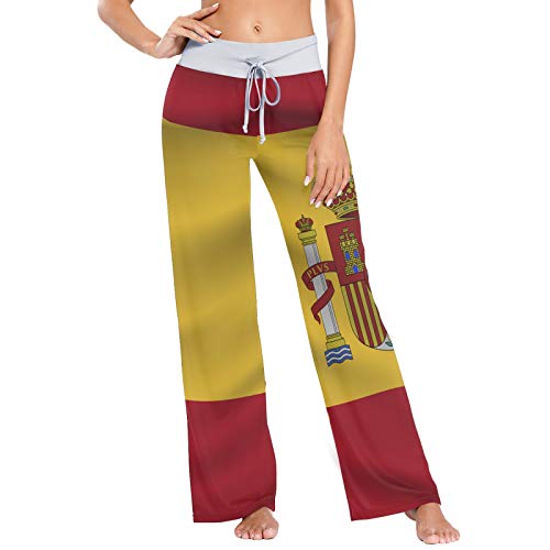 Pantalones de Pijama para Mujer con Estampado de Bandera de España, Ropa de Dormir, Pantalones de Yoga Holgados con cordón Informal Palazzo-M