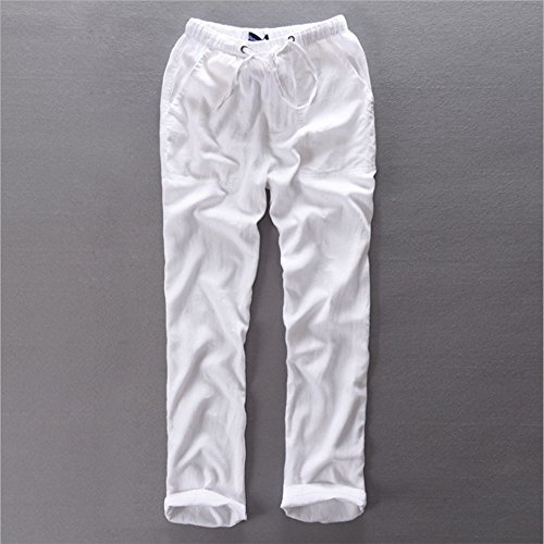 Pantalones de Playa Suelta para Hombres Pantalones de Verano de algodón Suave y Transpirables - cordón Pantalones Largos de Color sólido para Hombres Pantalones Casuales 6 Colores M-3XL
