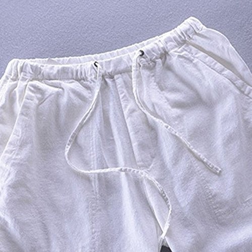 Pantalones de Playa Suelta para Hombres Pantalones de Verano de algodón Suave y Transpirables - cordón Pantalones Largos de Color sólido para Hombres Pantalones Casuales 6 Colores M-3XL