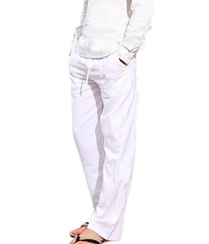 Pantalones de Playa Suelta para Hombres Pantalones de Verano de algodón Suave y Transpirables - cordón Pantalones Largos de Color sólido para Hombres Pantalones Casuales 6 Colores M-3XL