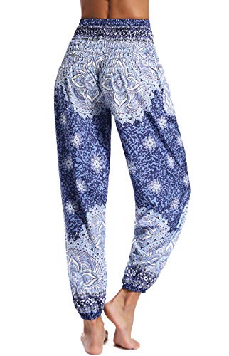 Pantalones de Yoga Mujer Harem Boho del Lazo del Pavo Real Flaral Funky #2 Flor Impresa-E