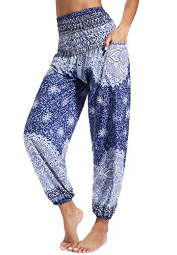 Pantalones de Yoga Mujer Harem Boho del Lazo del Pavo Real Flaral Funky #2 Flor Impresa-E