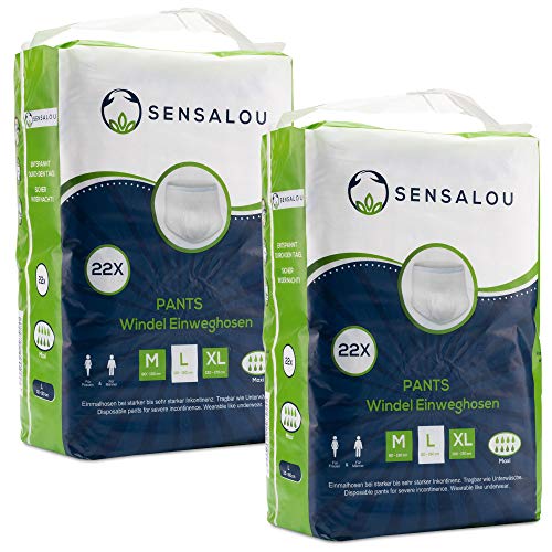 Pantalones Incontinencia para Adultos Hombre y Mujer - Ropa Interior - Protector Perdidas de Vejiga Débil - Pañales Desechables Mojar Cama, Maternidad - 44 unidades - Blanco, Tallas Grande