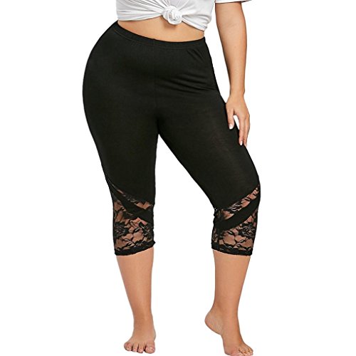 Pantalones leggings vestir deportivos Yoga para mujer Verano 2018 PAOLIAN Casual pantalones Running Con Encaje Cintura Alta Leggings y medias deportivas Yoga pantalones 3/4 Tallas Grandes (5XL, Negro)