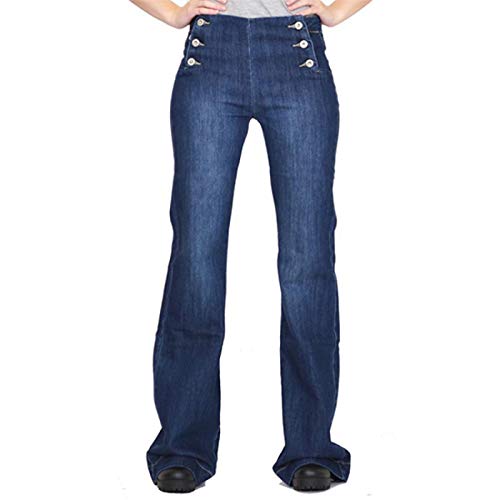 Pantalones Vaqueros de Pierna Ancha Retro de Cintura Alta con Botones múltiples para Mujer, Pantalones Vaqueros de Pierna Recta Desgastados y relajados para el Ocio Diario 3XL