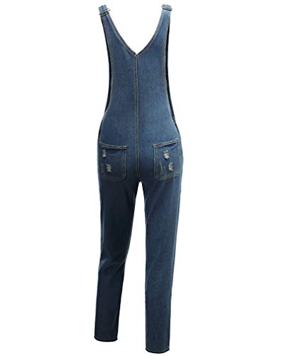 Pantalones Vaqueros Mujer Desgastados Loose Fit Mezclilla Peto Monos Casual Jumpsuit Talla Grande con Bolsillos Azul Oscuro XL