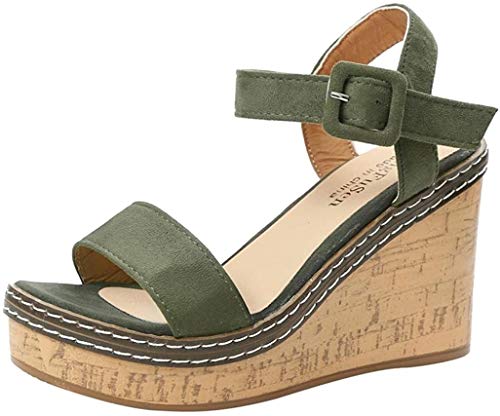 PAOLIAN Sandalias de Vestir de Mujer Plataforma Verano 2018 Terciopelo Open Toe Sandalias de Cuña Zapatos de tacón Clásicos de Boca de Pescado Mujer Fiesta Hebilla (40, Verde)
