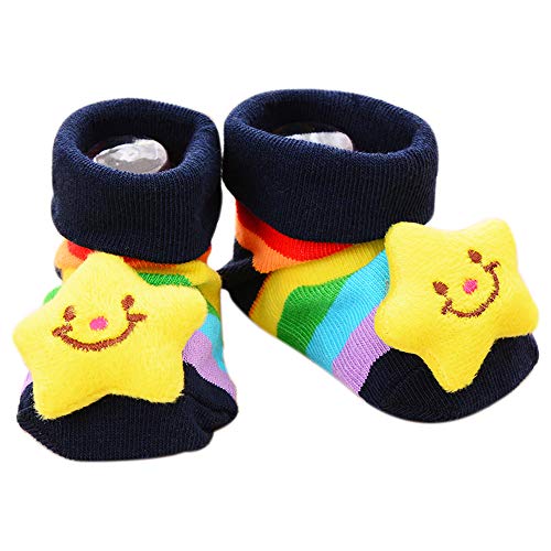Paquete de 3 Pares Bebé Calcetines Antideslizante Soles Acogedor Dibujos Animados Recién Nacido Bebé Calcetines (S: 0-6 Meses, como el Cuadro demostrado)