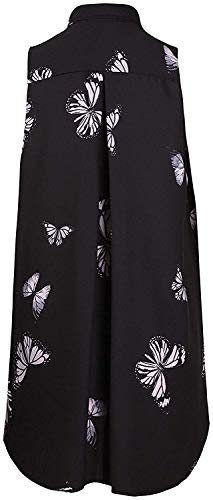 Para mujer Blusa larga de gasa talla Plus con diseño de mariposas sin mangas y dobladillo desigual. negro negro