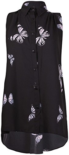 Para mujer Blusa larga de gasa talla Plus con diseño de mariposas sin mangas y dobladillo desigual. negro negro
