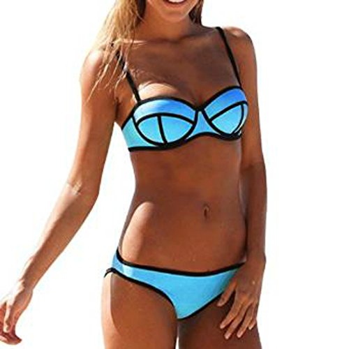 Para mujer traje de neopreno de dos piezas Push Up 3d Dving Bikini bañadores azul azul S
