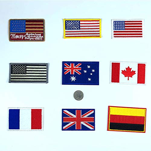 Parches Ropa Parches Apliques Parches bordados Apto para la reparación o DIY de camisetas, jeans, ropa, bolsos y otros textiles, insignia de 9pcs de la bandera europea y americana