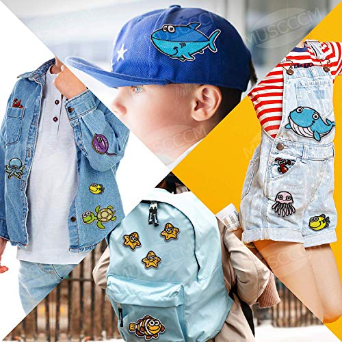 Parches Ropa，Muscccm 14 Pcs Vida Marina Termoadhesivos DIY Coser O Planchar En Los Parches Apliques Para Ropa Camiseta Jeans Sombrero Pantalon Bolsas Incluye Un Set De Kits De Costura