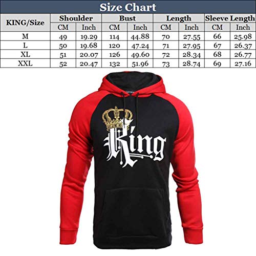 Pareja Impresión Corona King & Queen Sudaderas con Capucha Manga Larga Jersey Camisa de Entrenamiento Hombre Mujer Pullover