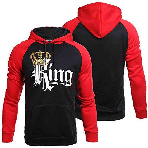 Pareja Impresión Corona King & Queen Sudaderas con Capucha Manga Larga Jersey Camisa de Entrenamiento Hombre Mujer Pullover