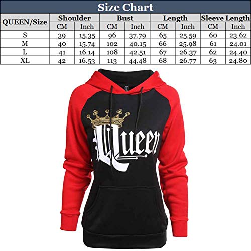 Pareja Impresión Corona King & Queen Sudaderas con Capucha Manga Larga Jersey Camisa de Entrenamiento Hombre Mujer Pullover