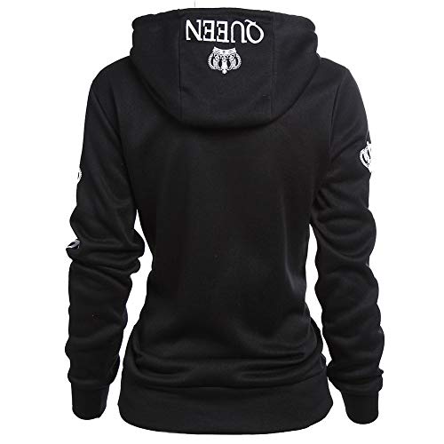 Pareja Impresión Corona King & Queen Sudaderas con Capucha Manga Larga Jersey Camisa de Entrenamiento Hombre Mujer Pullover (Negro, King M+Queen L)