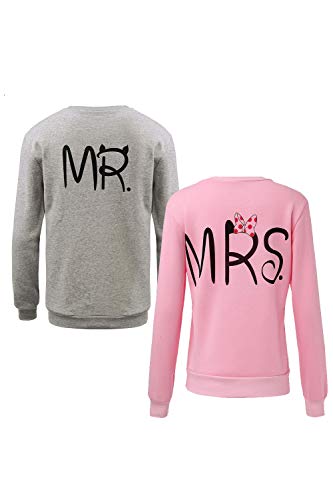 Pareja Sudadera A Juego Mujeres Hombres Mrs MR Casual Pulóver Pack Grey Women M/Men S