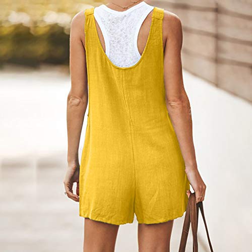 PARVAL Chaquetas Cortas y Casual para Mujer Monos con Botones Pantalón con Peto de Lino Pantalones Sueltos para Mujer Monos Largos y Anchos Pantalón Ancho con Bolsillos Colores múltiples