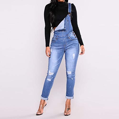 PARVAL Mujeres Correa de Mono Hombro de Verano para Mujer Peto Vaquero Mono de Jeans Cortos Mono Chaquetas de Traje Casual, Mono de Denim Recto y Ajustado con Bolsillos