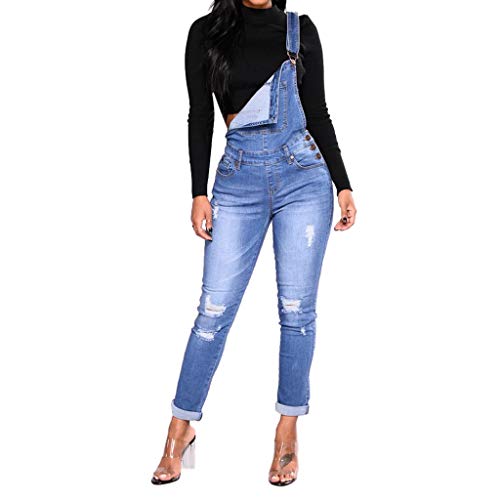 PARVAL Mujeres Correa de Mono Hombro de Verano para Mujer Peto Vaquero Mono de Jeans Cortos Mono Chaquetas de Traje Casual, Mono de Denim Recto y Ajustado con Bolsillos