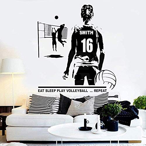 Pegatinas de pared de vinilo decoración de la pared pegatinas de bricolaje nombre personalizado número de camiseta de voleibol femenino sala de estar habitación de niña 84x74cm
