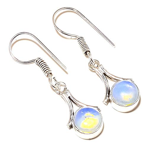 PENDIENTE de ópalo blanco 1.25 "de largo, vestido formal chapado en plata de ley, joyería hecha a mano de Shivi