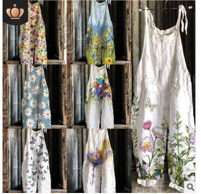 Peto Holgado Holgado Estampado para Mujer, Monos de Pierna Ancha de Talla Grande para Mujer, Pantalones Casuales de Verano