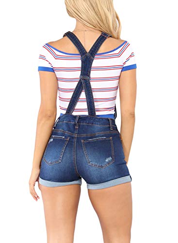 Peto Jeans Mujer Cortos Pantalones Cortos Vaqueros Verano Babero Mode De Marca Elegante Clásico Straps Rasgado Monos Fashion Hipster Día Playsuit Peto (Color : Dunkelblau, Size : S)