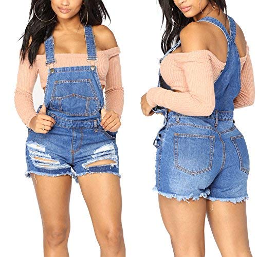 Peto Jeans Mujer Cortos Pantalones Cortos Vaqueros Verano Babero Mode De Marca Elegante Clásico Straps Rasgado Monos Fashion Hipster Día Playsuit Peto (Color : Dunkelblau, Size : S)