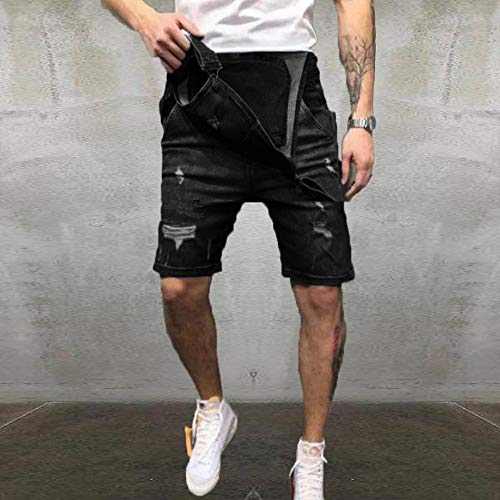 Peto Vaquero Hombre Corto Verano Casual Pantalones Vaqueros de Mono pantalón de Tirantes con Lavado Pantalones de Denim Jeans de Trabajo Overol de Mezclilla Negro 90