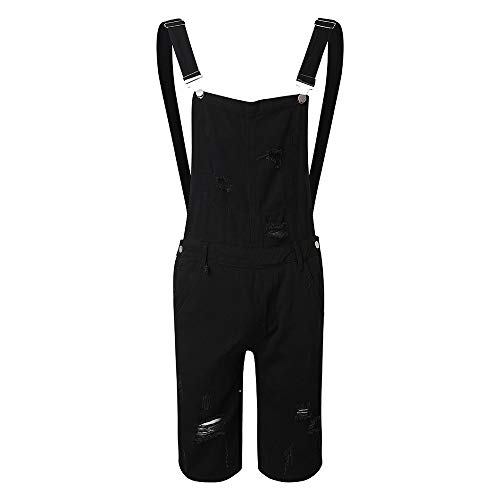 Peto Vaquero Hombre Corto Verano Casual Pantalones Vaqueros de Mono pantalón de Tirantes con Lavado Pantalones de Denim Jeans de Trabajo Overol de Mezclilla Negro 90