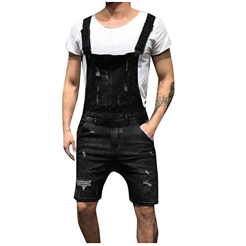 Peto Vaquero Hombre Corto Verano Casual Pantalones Vaqueros de Mono pantalón de Tirantes con Lavado Pantalones de Denim Jeans de Trabajo Overol de Mezclilla Negro 90