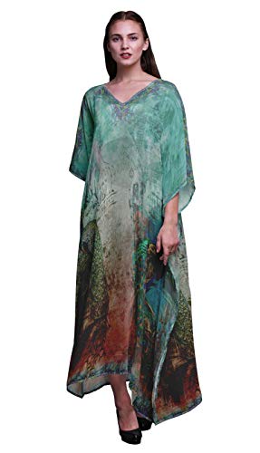 Phagun Pavo Real Mughal señoras Tallas Grandes Kaftan Ropa de Verano Encubrimiento Kimono caftán-XL-3X