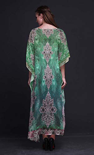 Phagun Pavo Real Pluma señoras Tallas Grandes Kaftan Ropa de Verano Encubrimiento Kimono caftán-4X-5X