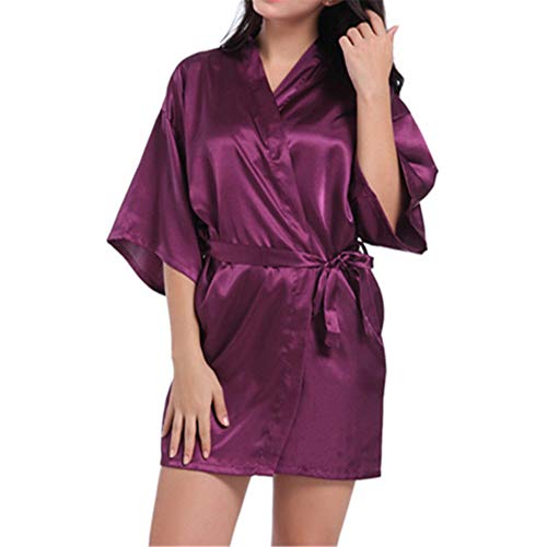 Pijama de Seda Corto Puro del Traje del Kimono de Las Mujeres para el Banquete de Boda de la Novia Morado Oscuro EU 38