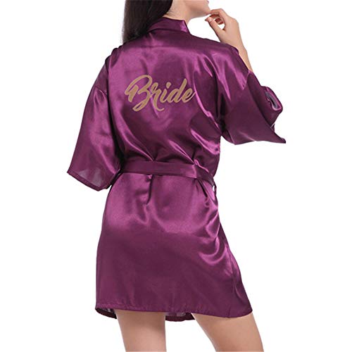 Pijama de Seda Corto Puro del Traje del Kimono de Las Mujeres para el Banquete de Boda de la Novia Morado Oscuro EU 38