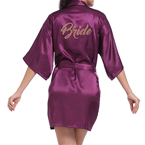 Pijama de Seda Corto Puro del Traje del Kimono de Las Mujeres para el Banquete de Boda de la Novia Morado Oscuro EU 38