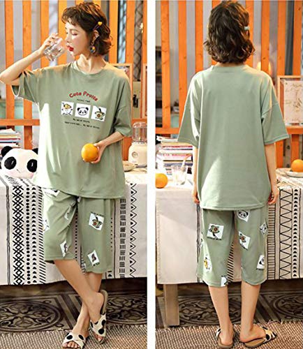 Pijama de Talla Grande 5XL para salón de Dormir, Top de Manga Larga + pantalón Largo, Conjunto de Pijama para Mujer, Pijama con Estampado de Dibujos Animados, Ropa de Dormir de algodón para Mujer