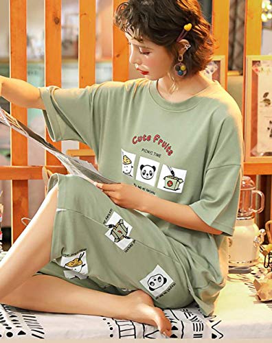 Pijama de Talla Grande 5XL para salón de Dormir, Top de Manga Larga + pantalón Largo, Conjunto de Pijama para Mujer, Pijama con Estampado de Dibujos Animados, Ropa de Dormir de algodón para Mujer