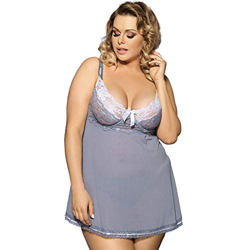 Pijama Erotico Lencería Sexy Lazos De Encaje Caliente See Through Baby Doll Lencería Sexy Color Gris Babydoll Plus Size-Gray_XL