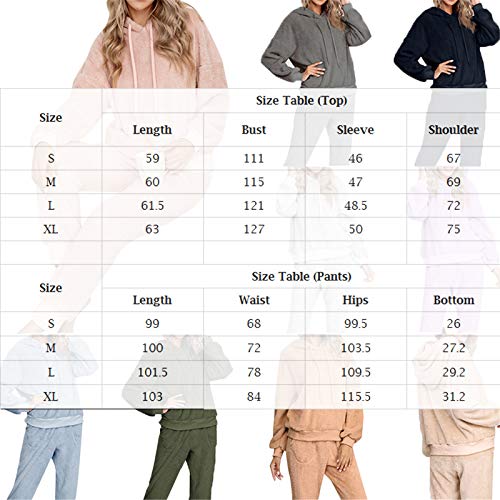 Pijama Mujer Invierno Ropa para Casa Forro Polar Conjunto de Pijama 2 Piezas para Mujer Sudadera de Felpa + Pantalones Largos Color Sólido (Azul, S)