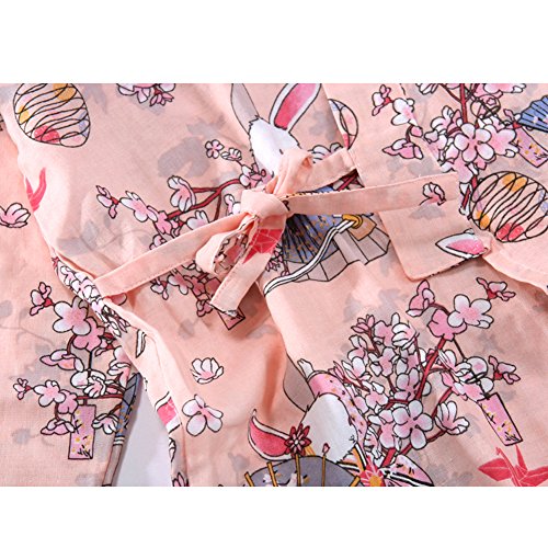 Pijama para Albornoz Yukata Kimono Robe para Mujer [Pink Pray Rabbits]
