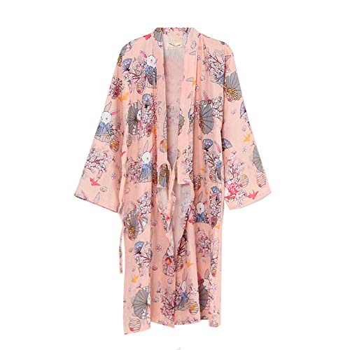 Pijama para Albornoz Yukata Kimono Robe para Mujer [Pink Pray Rabbits]